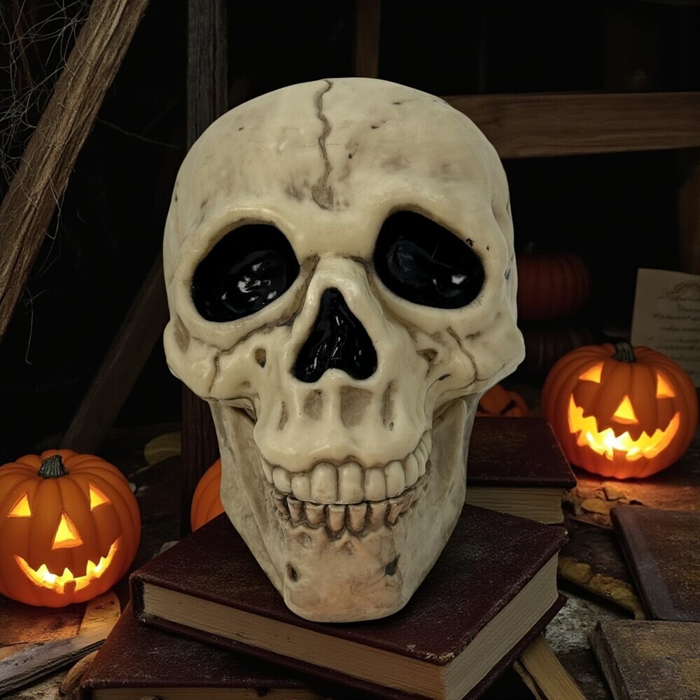 Spooky Halloween Skull Skeleton with Moveable Articulating Jaw Hinged READ